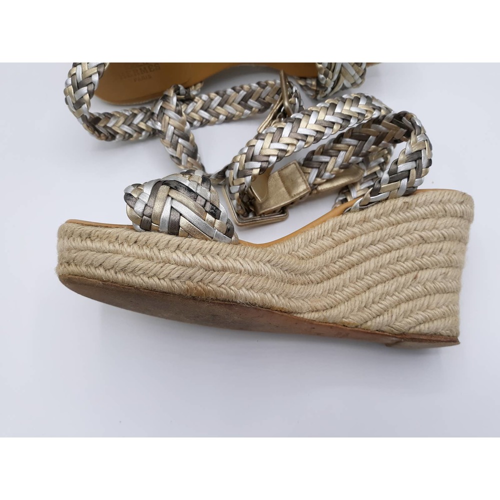 *SOLD*HERMES SOFIA METALLIC BRAIDED STRAP WEDGES - Picture 7 of 11